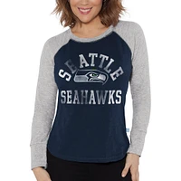 Women's Touch College Navy Seattle Seahawks Waffle Raglan Lightweight Long Sleeve T-Shirt