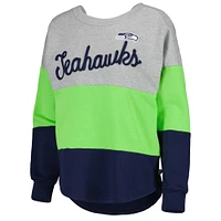 Sweat-shirt Touch Heather Grey/Navy Seattle Seahawks Outfield Deep V-Back Waist Length Pullover pour femme