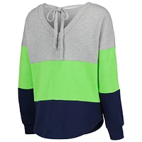 Sweat-shirt Touch Heather Grey/Navy Seattle Seahawks Outfield Deep V-Back Waist Length Pullover pour femme