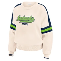 Women's WEAR by Erin Andrews  Cream Seattle Seahawks Stripe Pullover Sweater