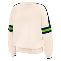 Women's WEAR by Erin Andrews  Cream Seattle Seahawks Stripe Pullover Sweater