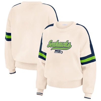 Pull rayé crème Seattle Seahawks pour femme WEAR by Erin Andrews
