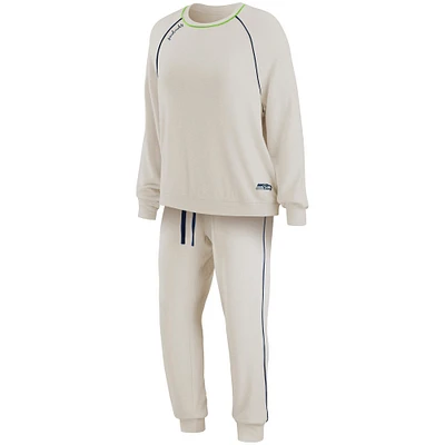 WEAR par Erin Andrews crème Seattle Seahawks Tri-Blend Raglan Pullover Sweatshirt & Pants - Ensemble de salon