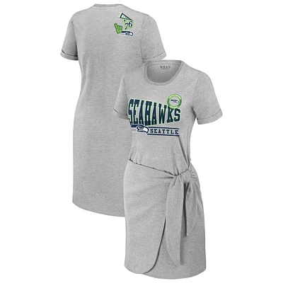 Robe t-shirt nouée WEAR by Erin Andrews pour femmes, gris chiné, Seattle Seahawks