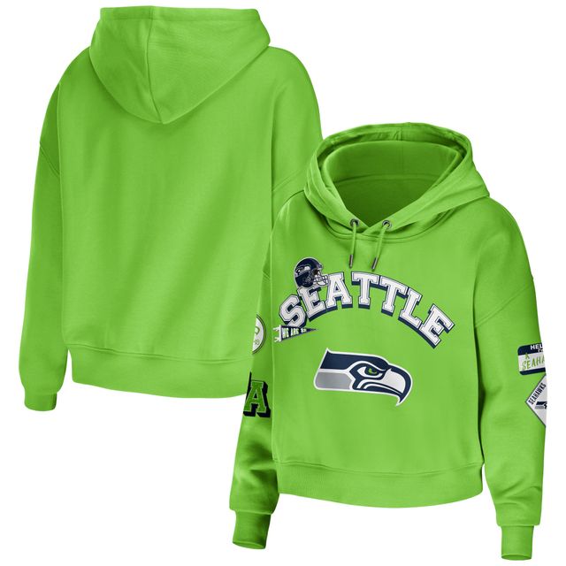 Sweat à capuche court et modeste grande taille vert fluo pour femme WEAR by Erin Andrews des Seattle Seahawks