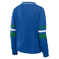 Women's WEAR by Erin Andrews Royal Seattle Seahawks Throwback V-Neck Sweater
