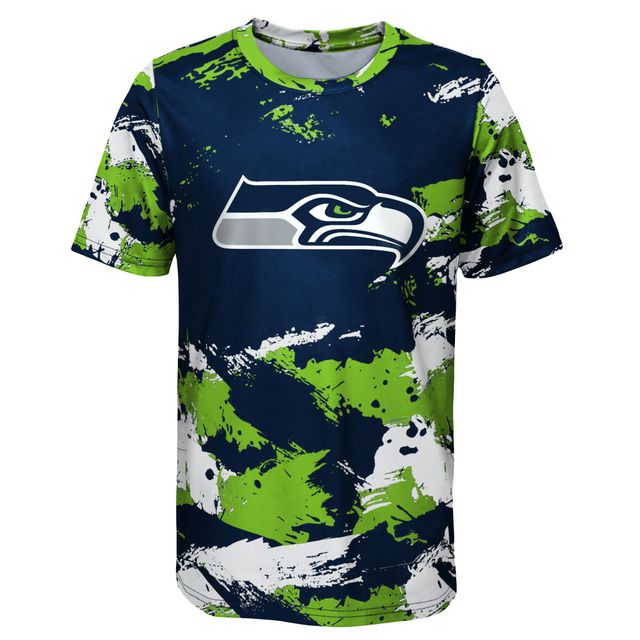 T-shirt à motif croix des Seahawks de Seattle bleu marine/vert fluo pour jeunes