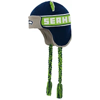 Youth Navy Seattle Seahawks Wordmark Ears Trooper Knit Hat