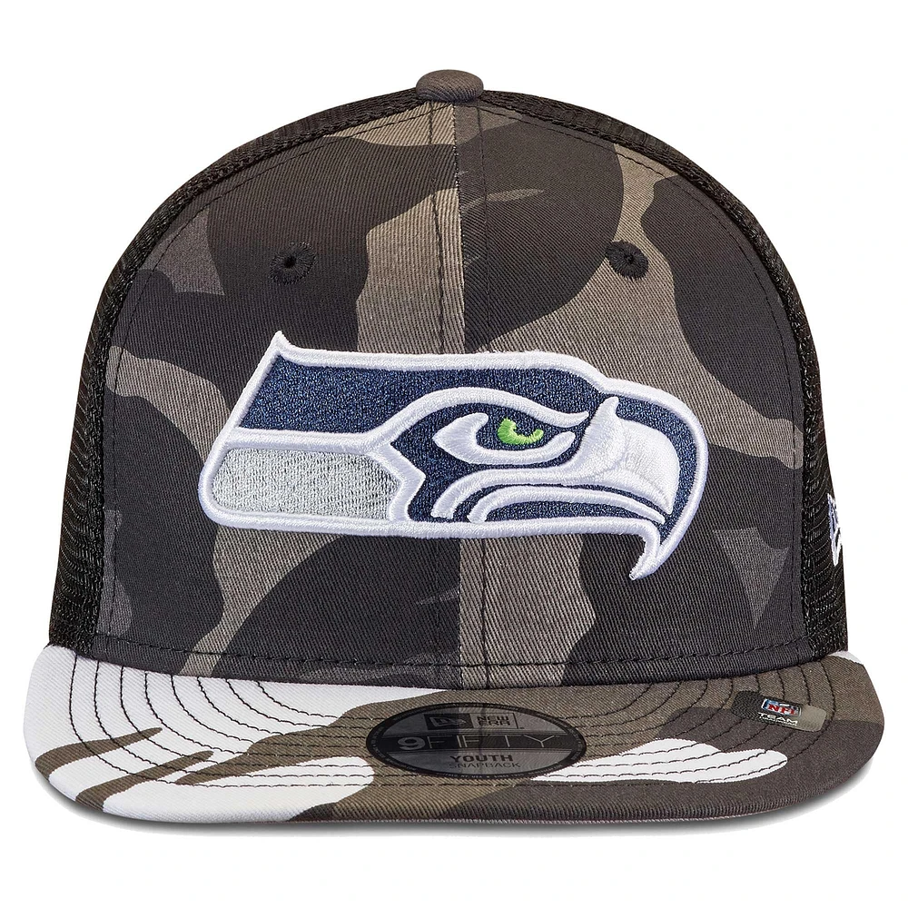 Youth New Era Camo/Black Seattle Seahawks Trucker 9FIFTY Snapback Hat