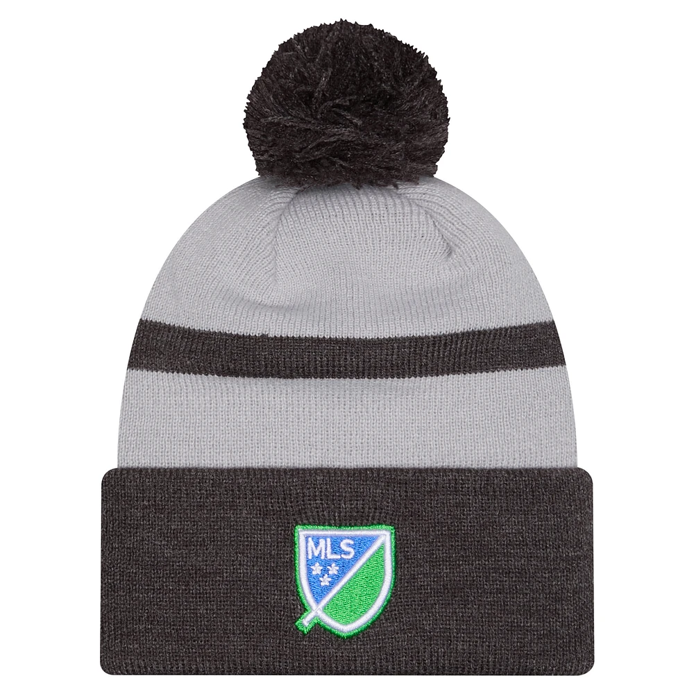Men's New Era  Gray Seattle Sounders FC 2025 Kickoff Cuffed Knit Hat with Pom