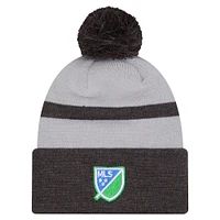Men's New Era  Gray Seattle Sounders FC 2025 Kickoff Cuffed Knit Hat with Pom