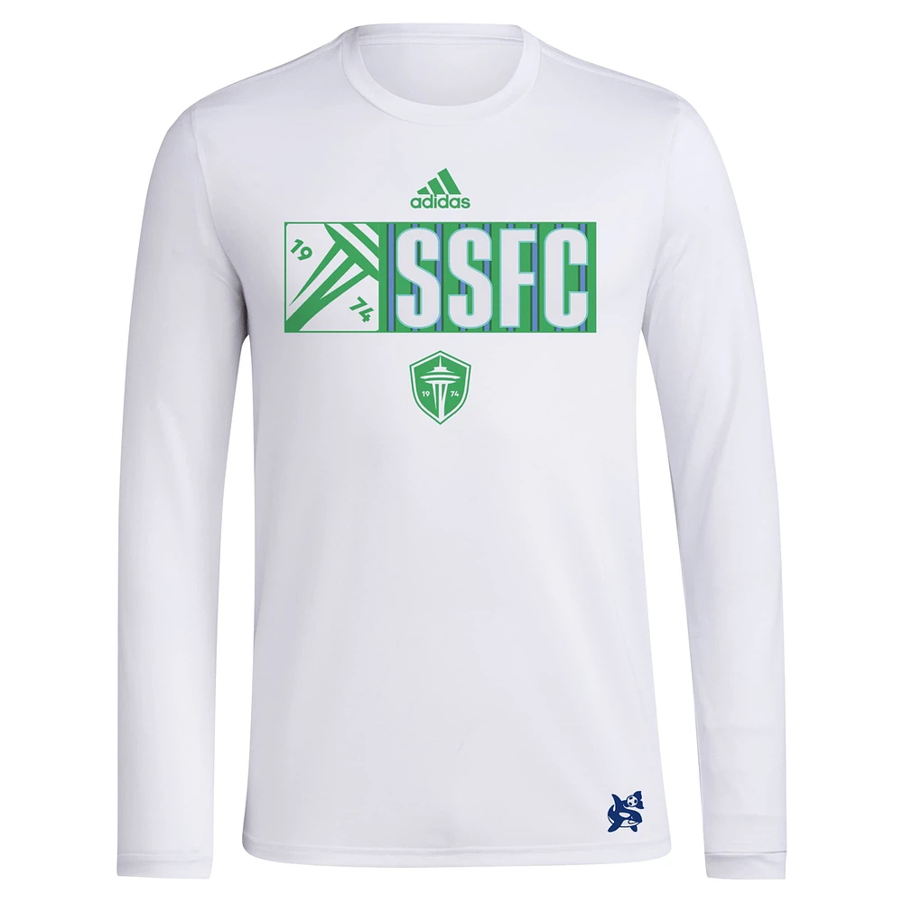 Men's adidas White Seattle Sounders FC 2024 Jersey Hook AEROREADY Long Sleeve T-Shirt