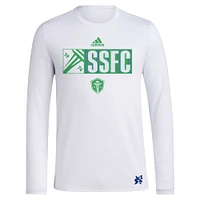 Men's adidas White Seattle Sounders FC 2024 Jersey Hook AEROREADY Long Sleeve T-Shirt