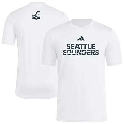 T-shirt adidas blanc Seattle Sounders FC 2025 pour homme avec maillot Hook AEROREADY