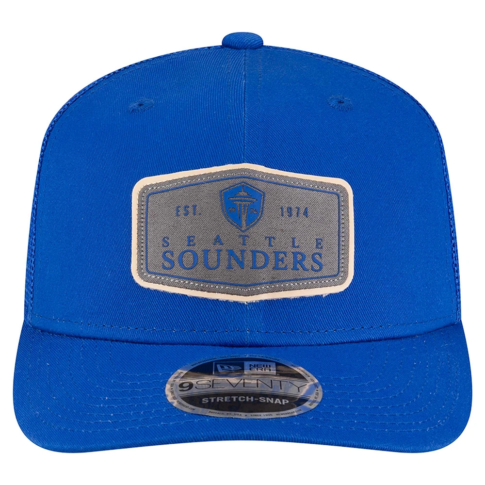 Men's New Era  Blue Seattle Sounders FC Labeled 9SEVENTY Trucker Stretch-Snap Adjustable Hat