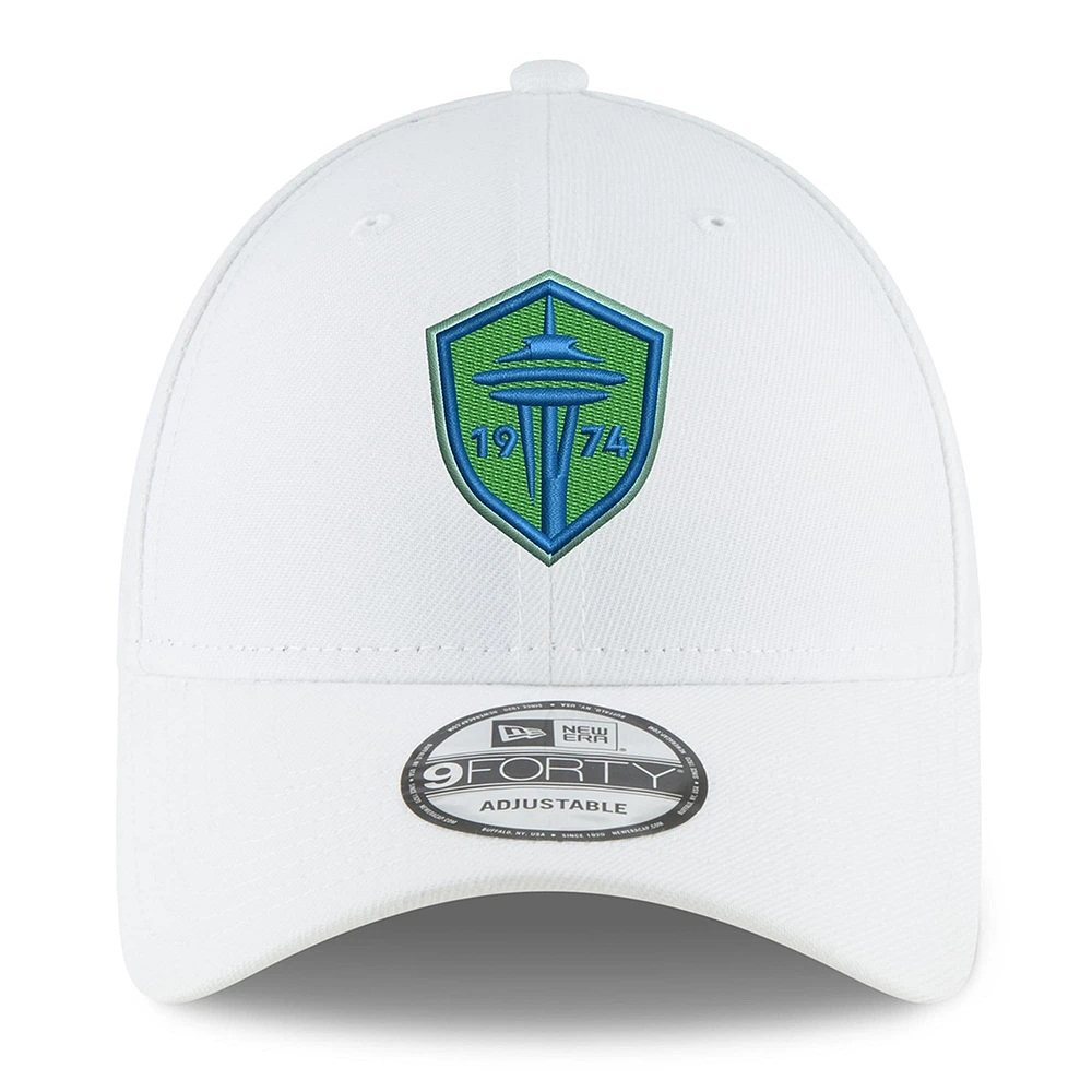 Men's New Era  White Seattle Sounders FC  Primary Logo 9FORTY Adjustable Hat