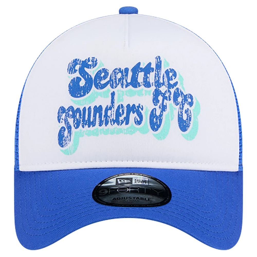 Casquette Snapback 9FORTY Snapback Seattle Sounders FC Throwback A-Frame Trucker New Era pour femme, blanc/bleu