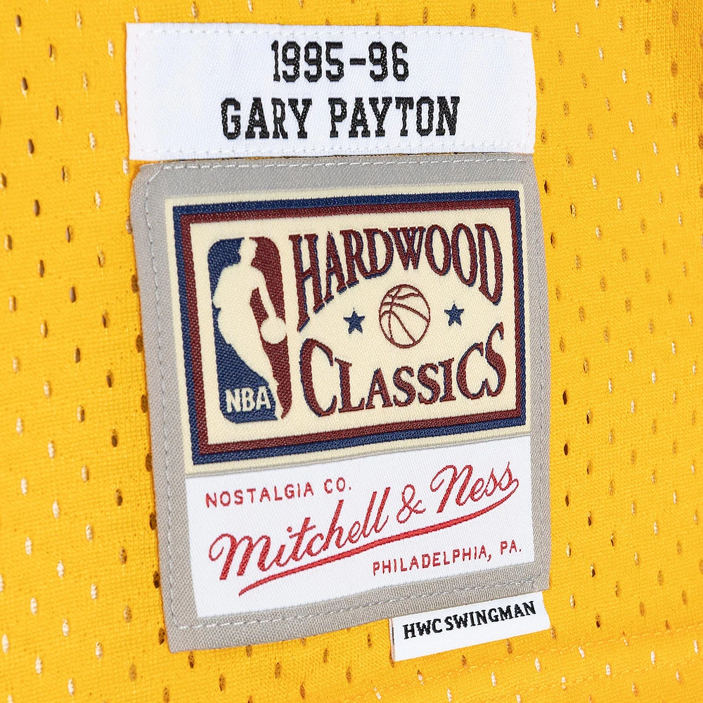 Men's Mitchell & Ness Gary Payton Green/Gold Seattle SuperSonics Hardwood Classics 1995/96 Split Swingman Jersey