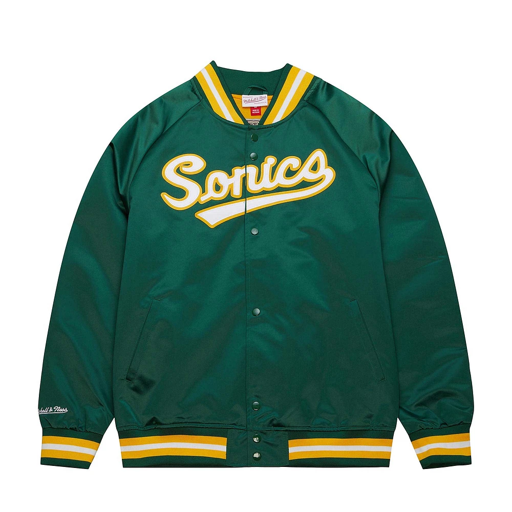 Men's Mitchell & Ness Green Seattle SuperSonics Hardwood Classics  Throwback Wordmark Raglan Full-Snap Jacket
