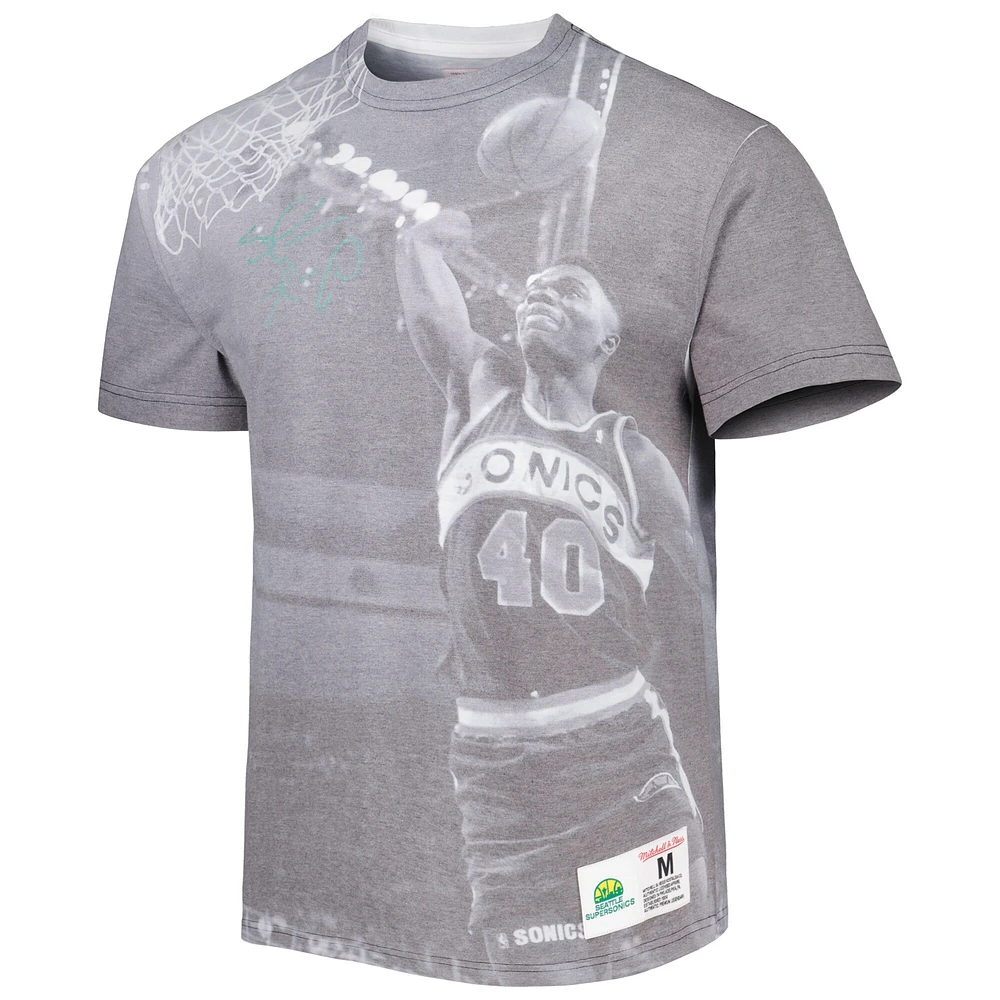 Men's Mitchell & Ness Shawn Kemp Heather Gray Seattle SuperSonics Above The Rim T-Shirt