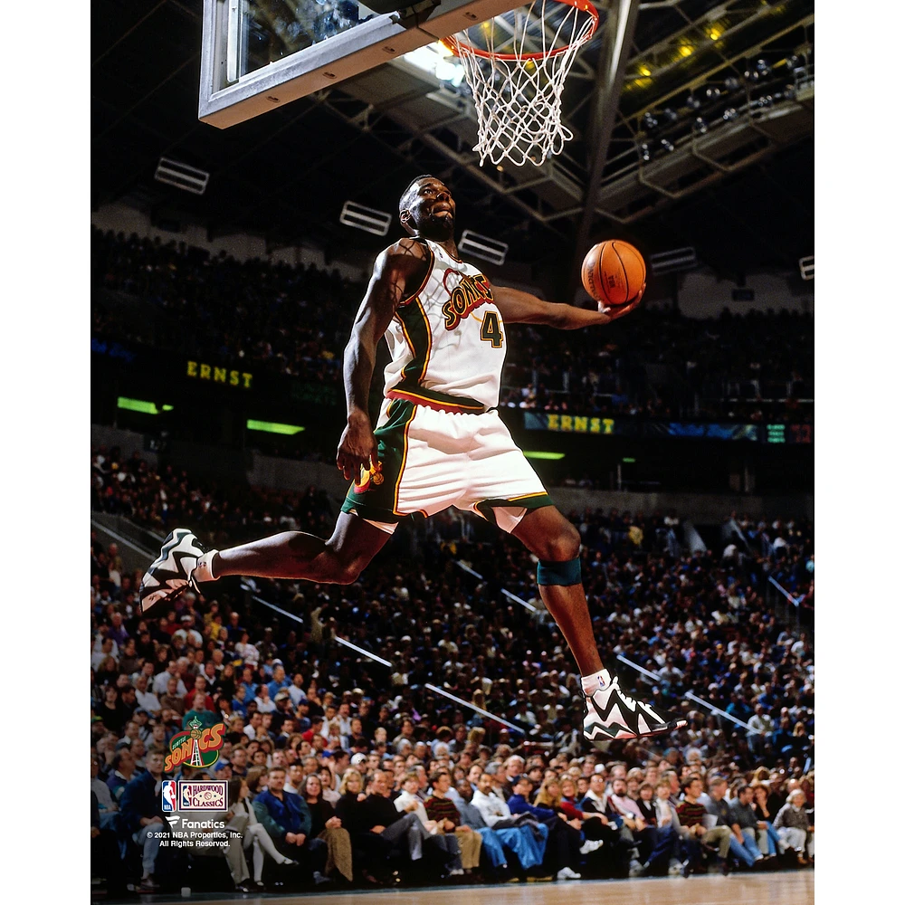 Shawn Kemp Seattle SuperSonics Unsigned Hardwood Classics Windmill Dunk Photograph