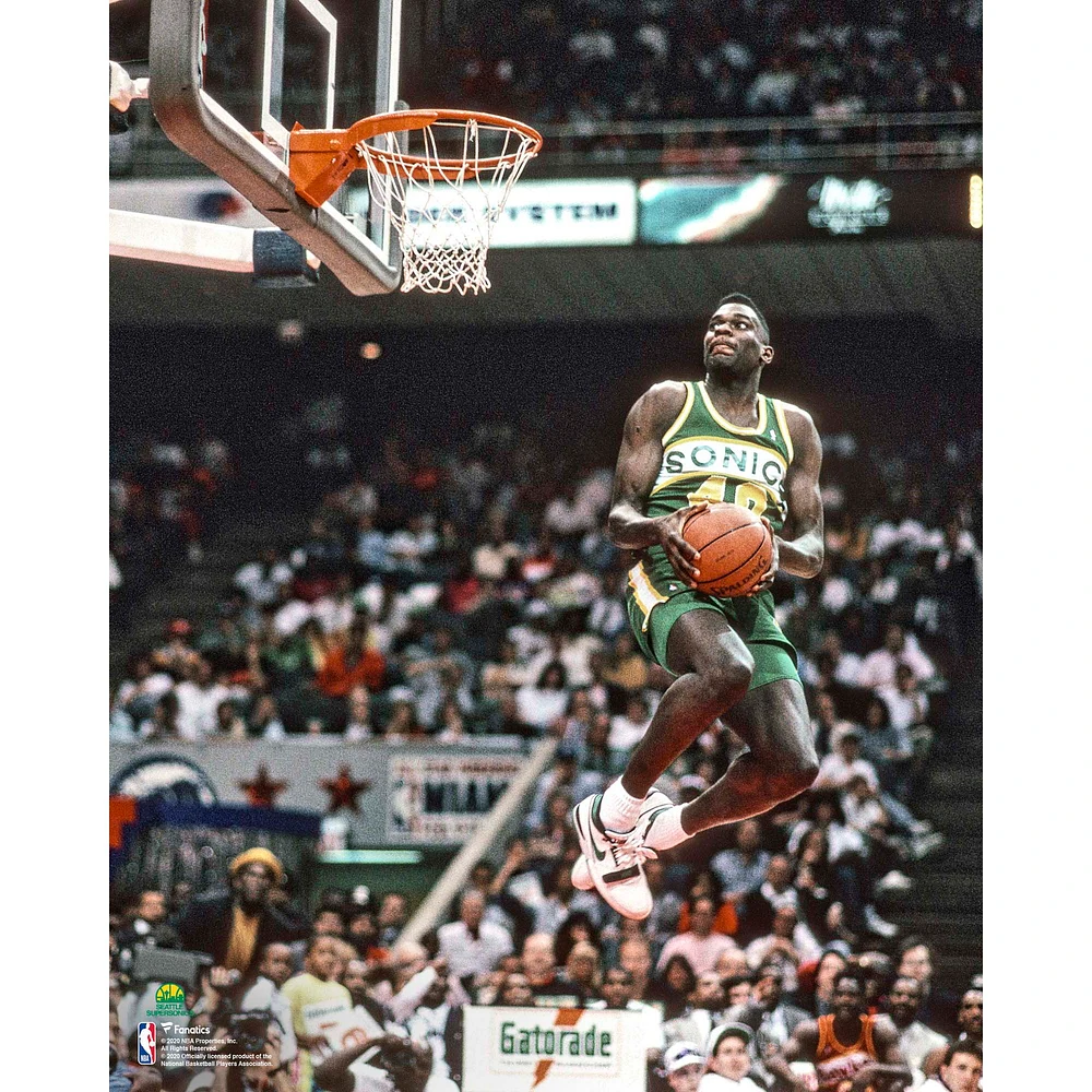Shawn Kemp Seattle Supersonics Unsigned NBA-All-Star 1990 Slam Dunk Contest Sideways Photograph