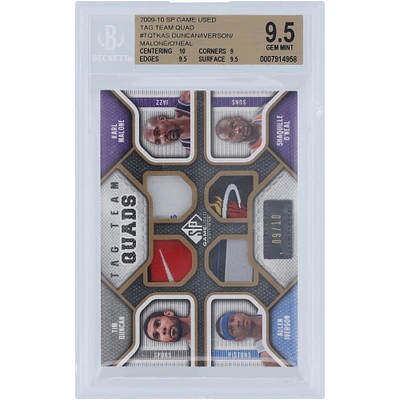 Shaquille O'Neal, Allen Iverson, Tim Duncan and Karl Malone NBA 2009-10 Upper Deck SP Game Used Quad Laundry Tag Relic #TQ-TKAS #9/10 BGS Authenticated 9.5 Card - 10,9,9.5,9.5 Subgrades