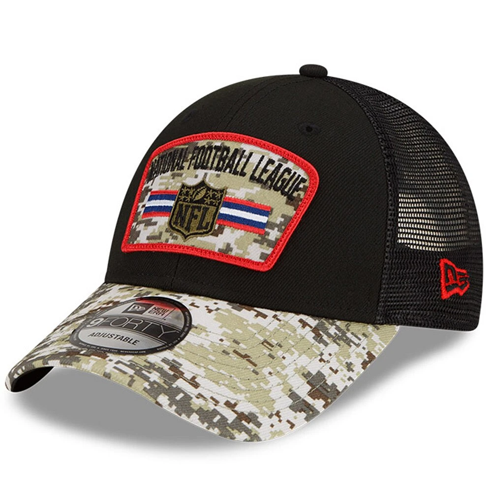 Casquette New Era NFL 2021 Salute To Service pour homme, noir/camouflage - Trucker 9FORTY Snapback réglable