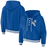 Women's WEAR by Erin Andrews Blue NFL Lace-Up Pullover Hoodie