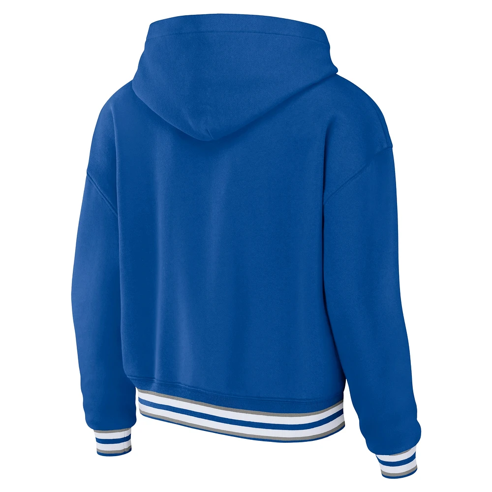 Women's WEAR by Erin Andrews Blue NFL Lace-Up Pullover Hoodie