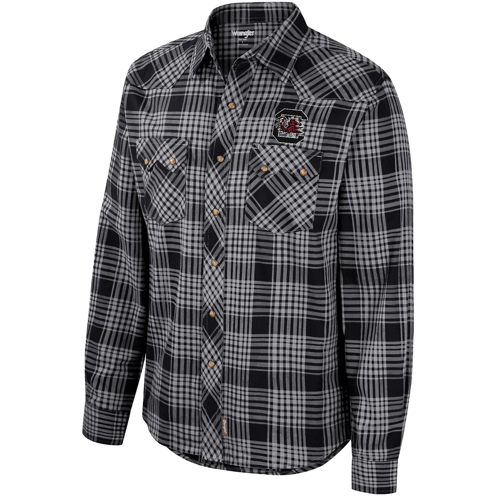 Men's Colosseum x Wrangler  Black South Carolina Gamecocks Plaid Western Long Sleeve Full-Snap Shirt