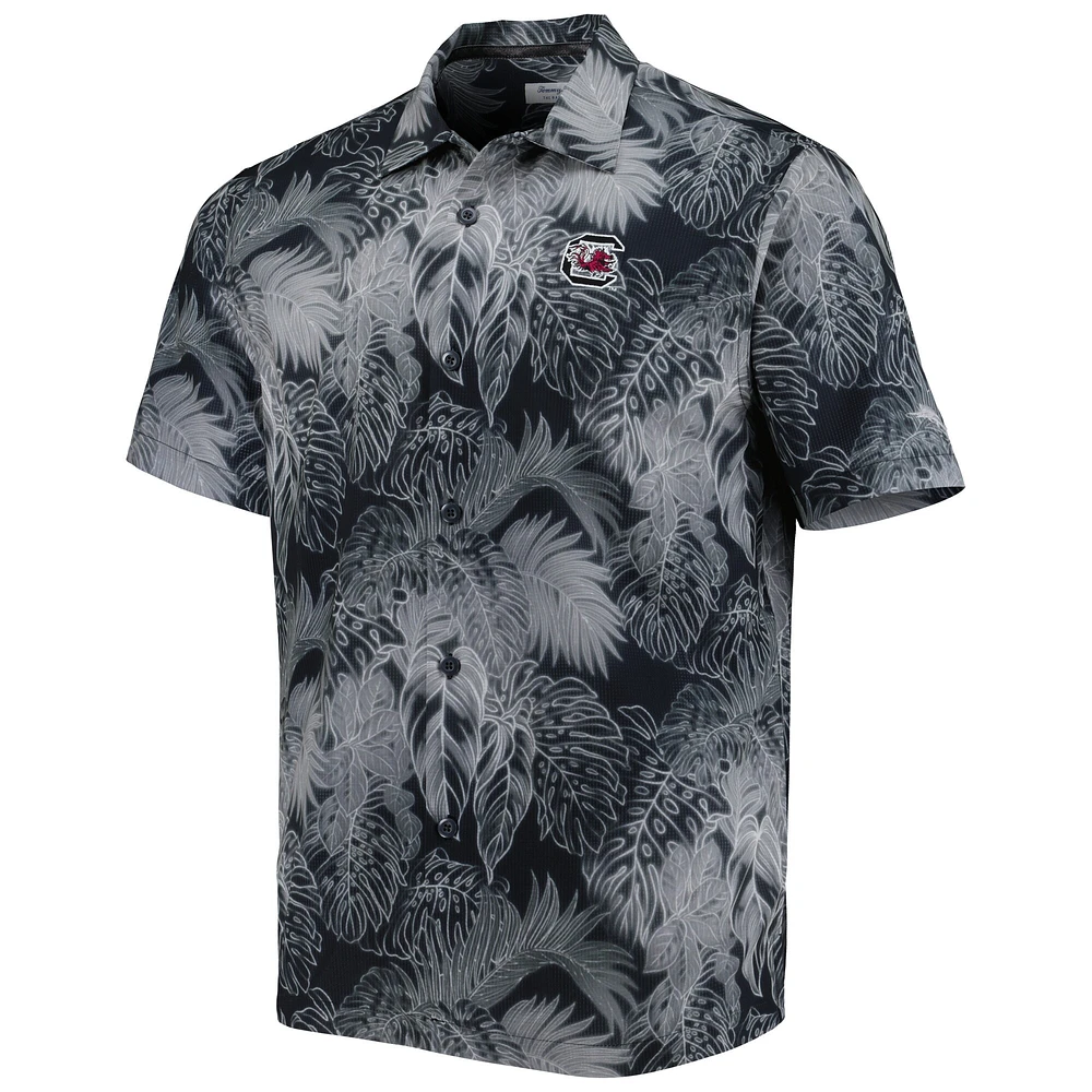 Men's Tommy Bahama Black South Carolina Gamecocks Coast Luminescent Fronds IslandZone Button-Up Camp Shirt