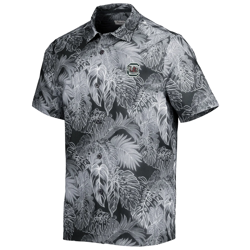 Men's Tommy Bahama Black South Carolina Gamecocks Coast Luminescent Fronds IslandZone Button-Up Camp Shirt