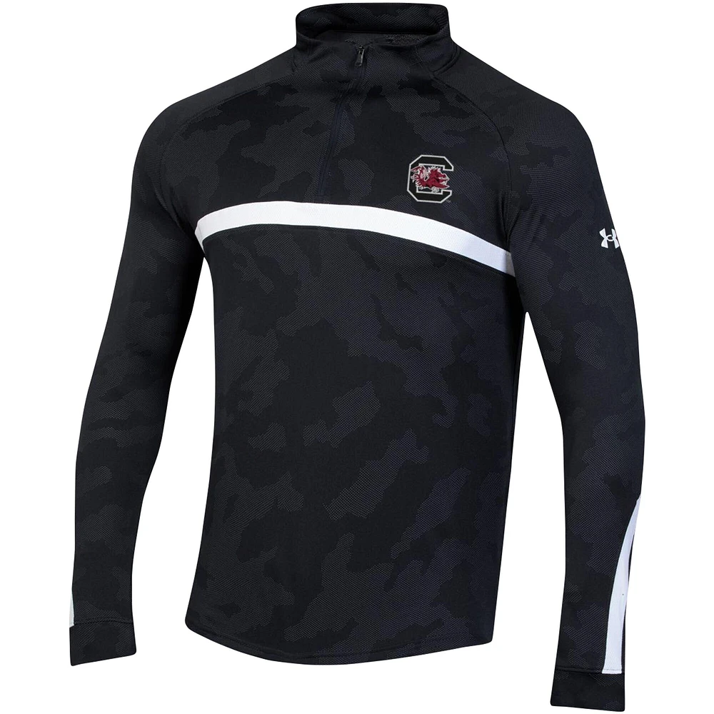 Men's Under Armour Black South Carolina Gamecocks Game Day Camo Raglan Quarter-Zip Top