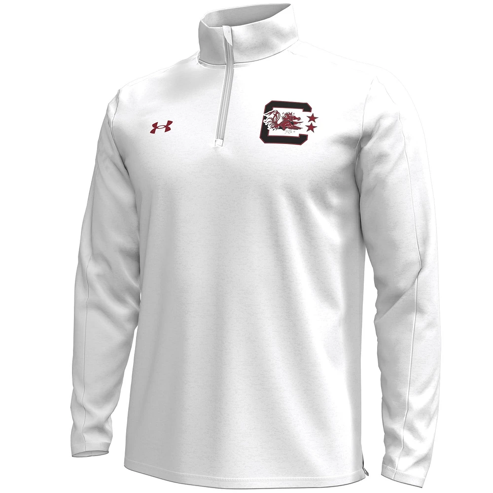 Men's Under Armour  White South Carolina Gamecocks Throwback Quarter-Zip Pullover Top