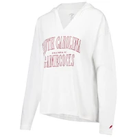 Women's League Collegiate Wear White South Carolina Gamecocks Slub Long Sleeve V-Neck Hoodie T-Shirt