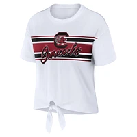 WEAR by Erin Andrews - T-shirt court rayé avec nœud sur le devant des Gamecocks de Caroline du Sud, blanc
