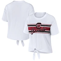 WEAR by Erin Andrews - T-shirt court rayé avec nœud sur le devant des Gamecocks de Caroline du Sud, blanc