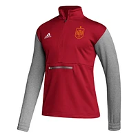 Men's adidas Red Spain National Team Crest Long Sleeve Half-Zip Top