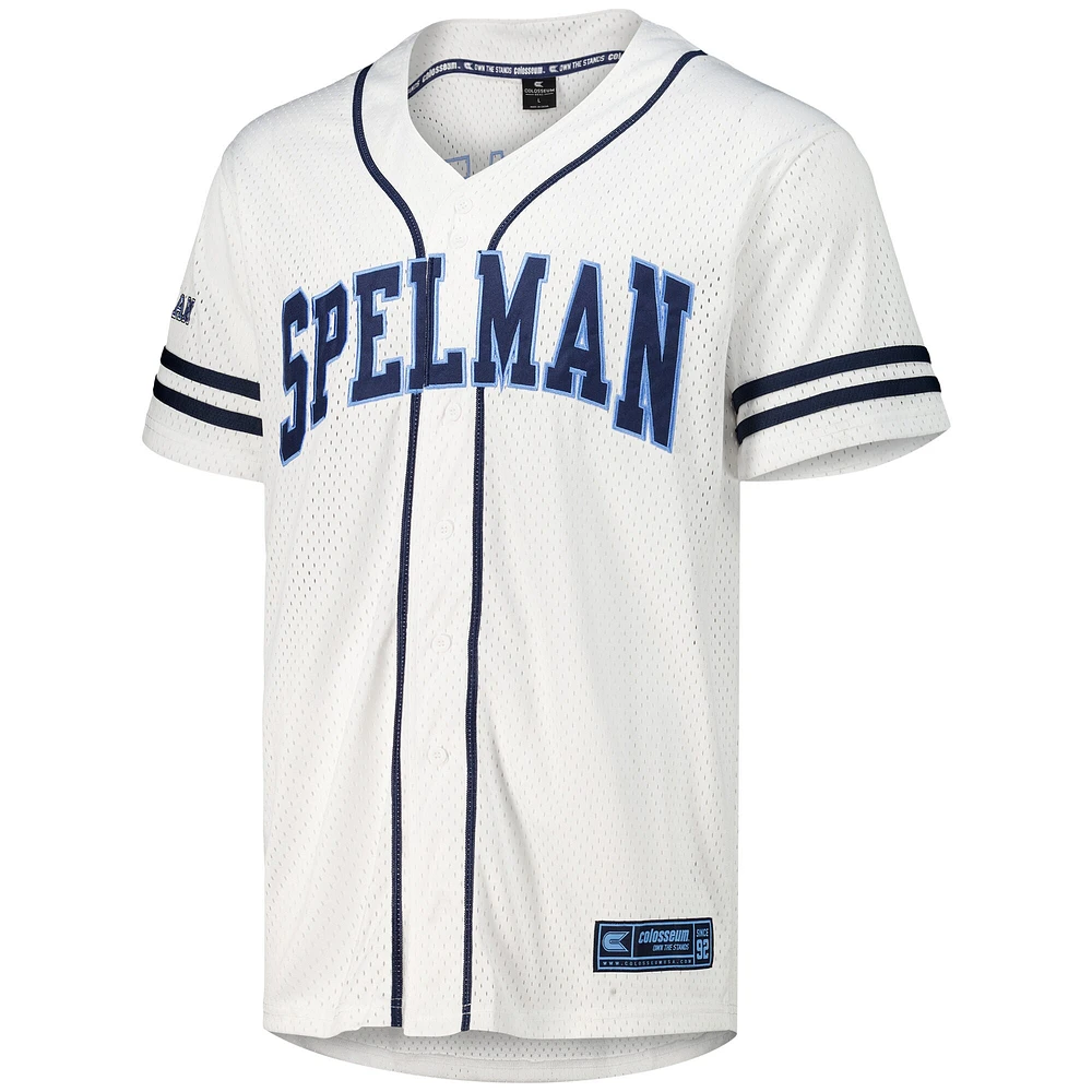 Men's Colosseum White Spelman College Jaguars Free Spirited Mesh Button-Up Baseball Jersey