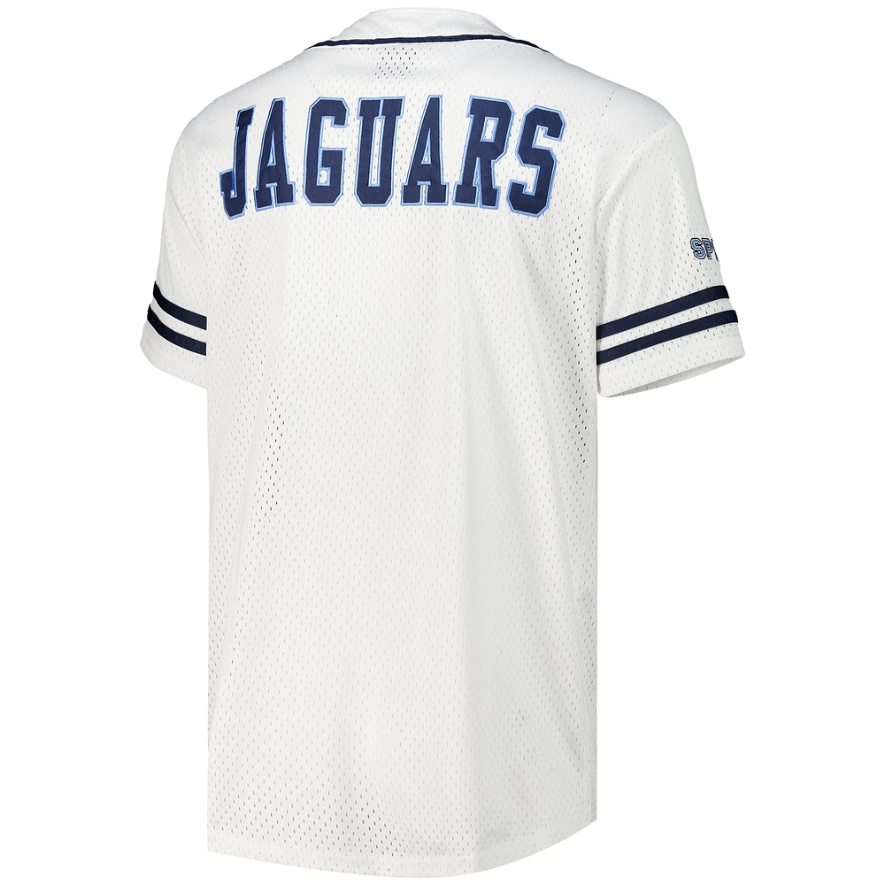 Men's Colosseum White Spelman College Jaguars Free Spirited Mesh Button-Up Baseball Jersey