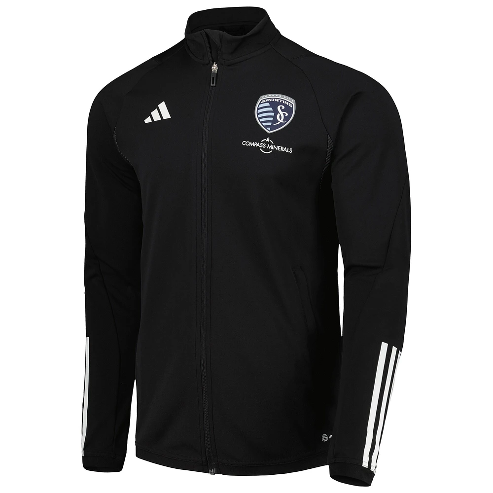 Haut d'entraînement à glissière intégrale adidas Sporting Kansas City 2023 On-Field AEROREADY pour homme - Noir