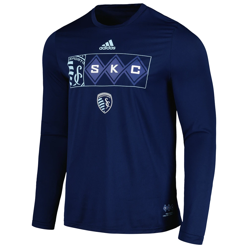 Men's adidas Navy Sporting Kansas City 2024 Jersey Hook AEROREADY Long Sleeve T-Shirt