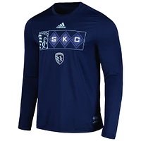Men's adidas Navy Sporting Kansas City 2024 Jersey Hook AEROREADY Long Sleeve T-Shirt