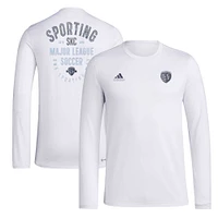 T-shirt à manches longues adidas Sporting Kansas City Local Stoic pour hommes, blanc