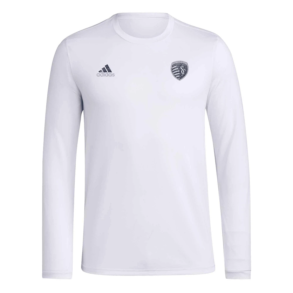 T-shirt à manches longues adidas Sporting Kansas City Local Stoic pour hommes, blanc