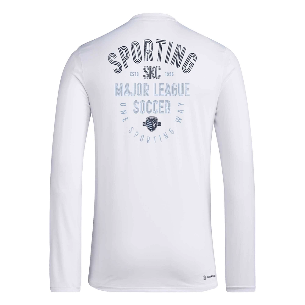 T-shirt à manches longues adidas Sporting Kansas City Local Stoic pour hommes, blanc