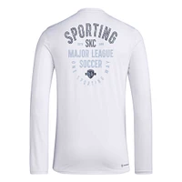 T-shirt à manches longues adidas Sporting Kansas City Local Stoic pour hommes, blanc
