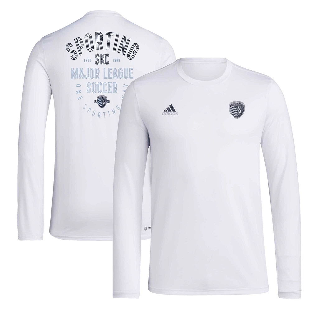 T-shirt à manches longues adidas Sporting Kansas City Local Stoic pour hommes, blanc
