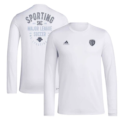 T-shirt à manches longues adidas Sporting Kansas City Local Stoic pour hommes, blanc